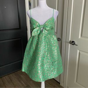NWT Alice + Olivia Jade Green Fit and Flare Metallic Mini Party Dress Size 8